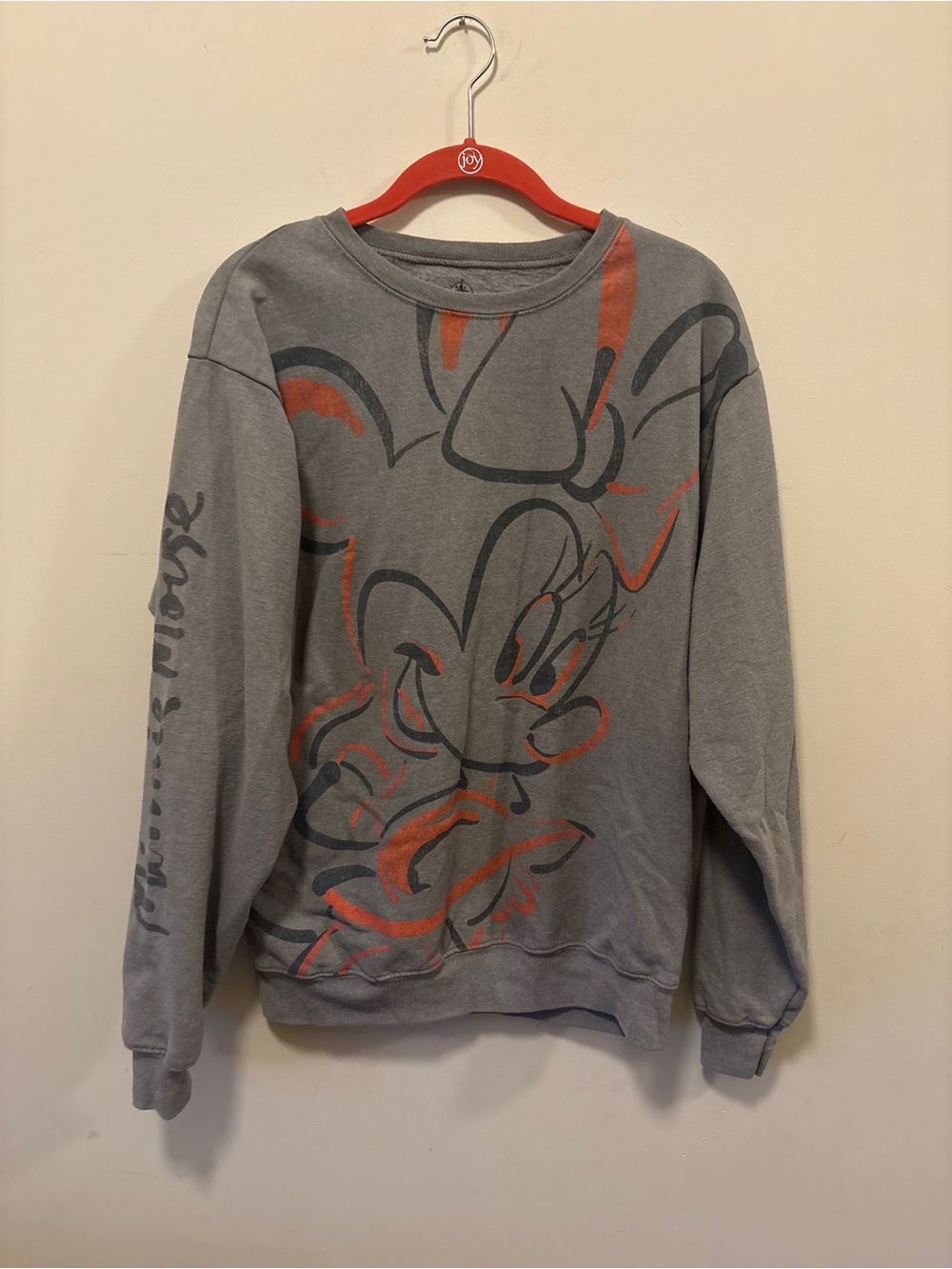 Disney Gray Crewneck Sweatshirt with Minnie Mouse Graphic and Orange Accents